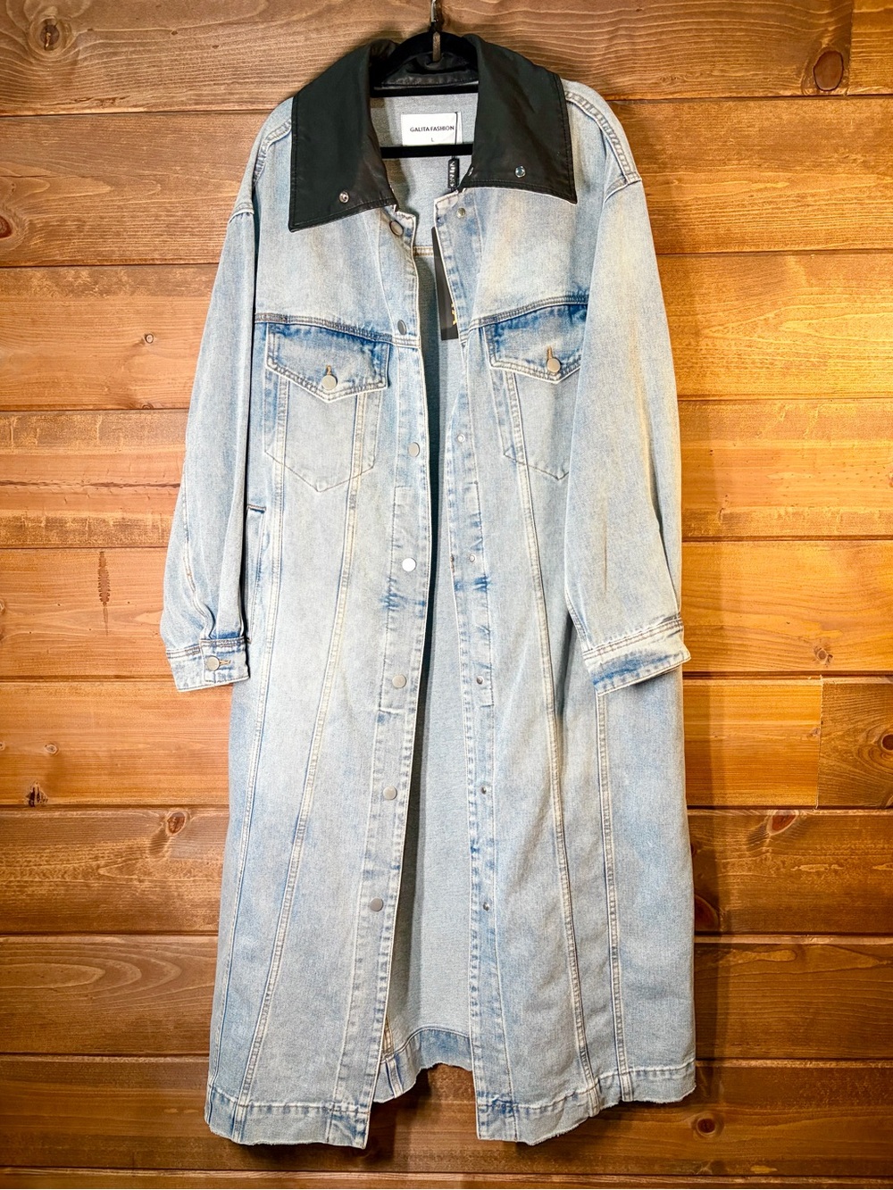 Galita Light Blue 100% Cotton Long Denim Trench Coat Size Large 💕🖤